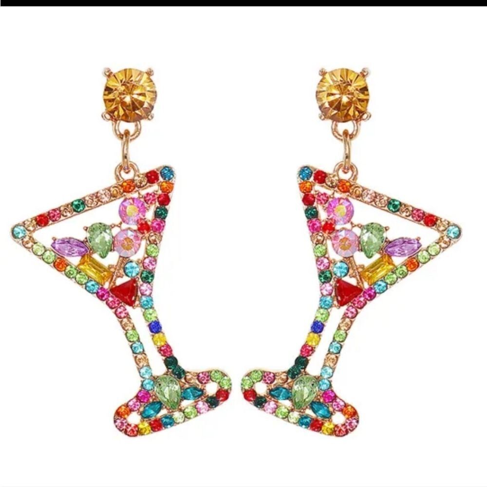 Martini Cocktail earrings Rhinestone | NWOT